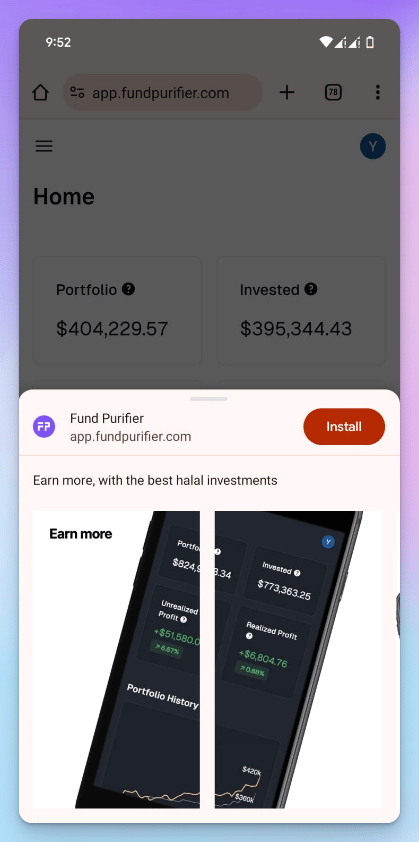 Install banner for Fund Purifier