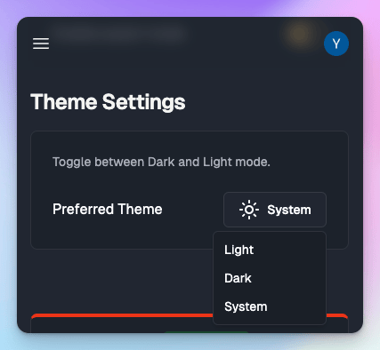 Theme settings: light, dark, or system
